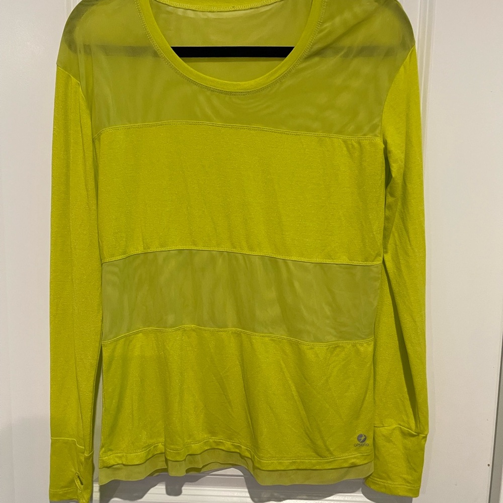 oiselle Lime Green Long-Sleeve Mesh Panel Performance Tee